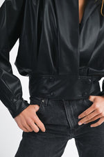 Laken Super Soft Collar Pleated Leather Bomber Jacket