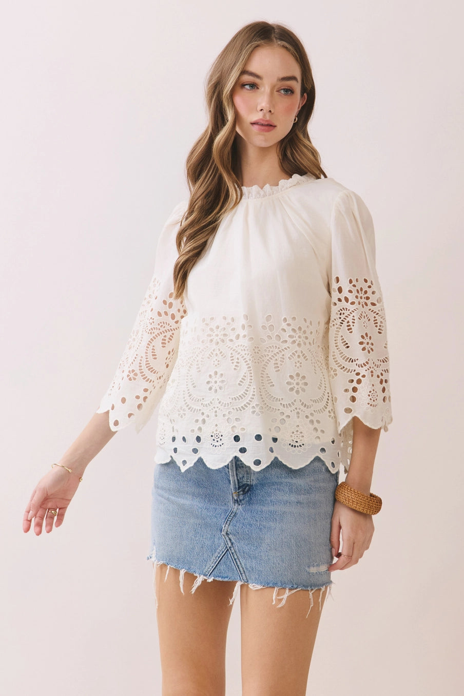 Mabel Floral Eyelet Embroidery Detail Top
