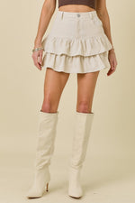 DOUBLE TIERED CORDUROY MINI SKORT ** available in RED or IVORY