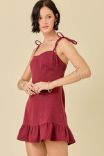 Maroon Denim Mini with Shoulder Ties