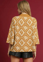 Mustard Abstract Print Mock Neck Sweater