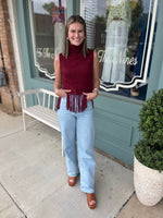 Maroon Fringe Sleeveless Sweater