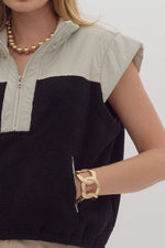 Colorblock Fleece Half Button Vest with Side Pockets