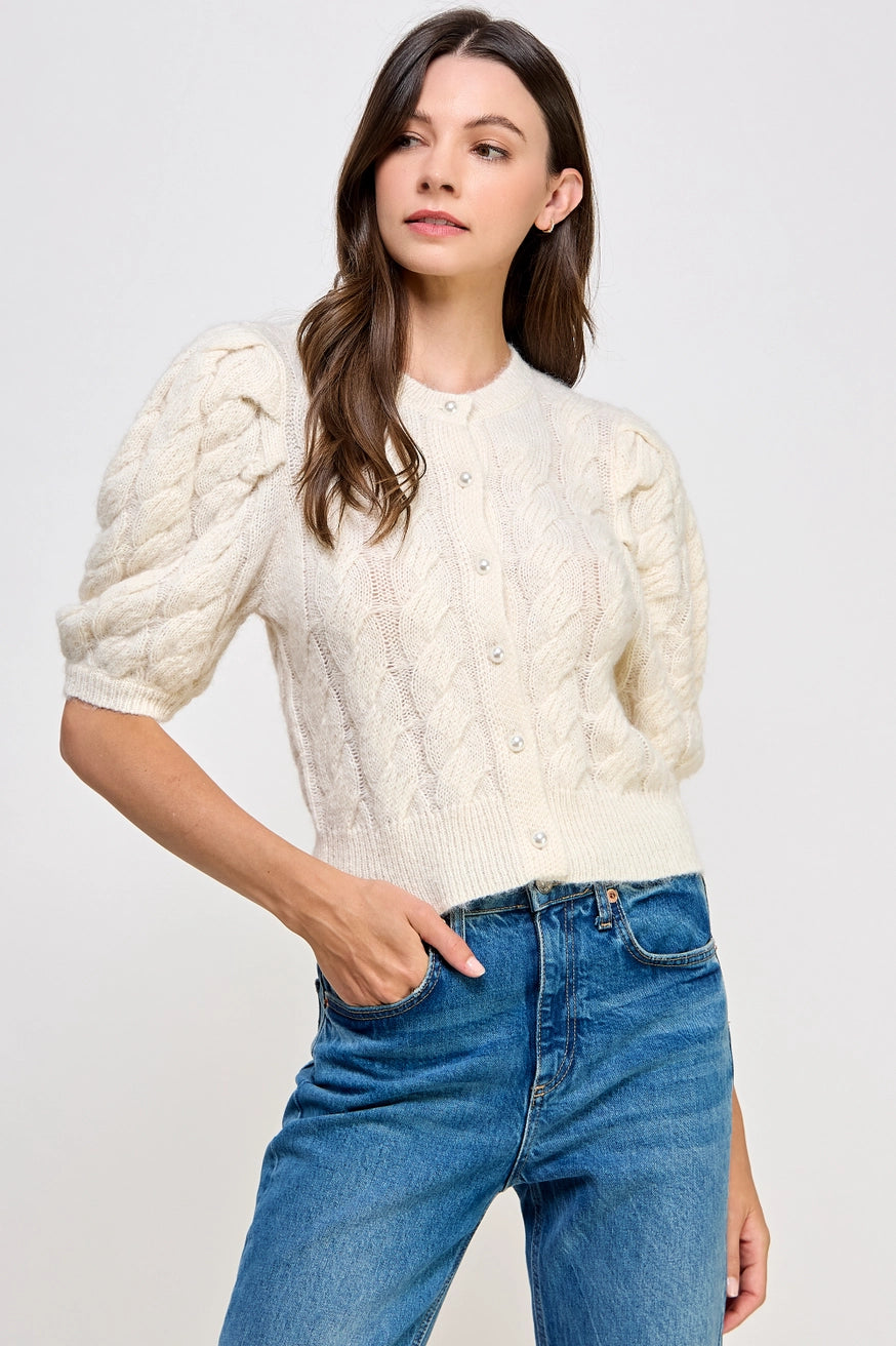 Puff Short Sleeve Button Down Sweater