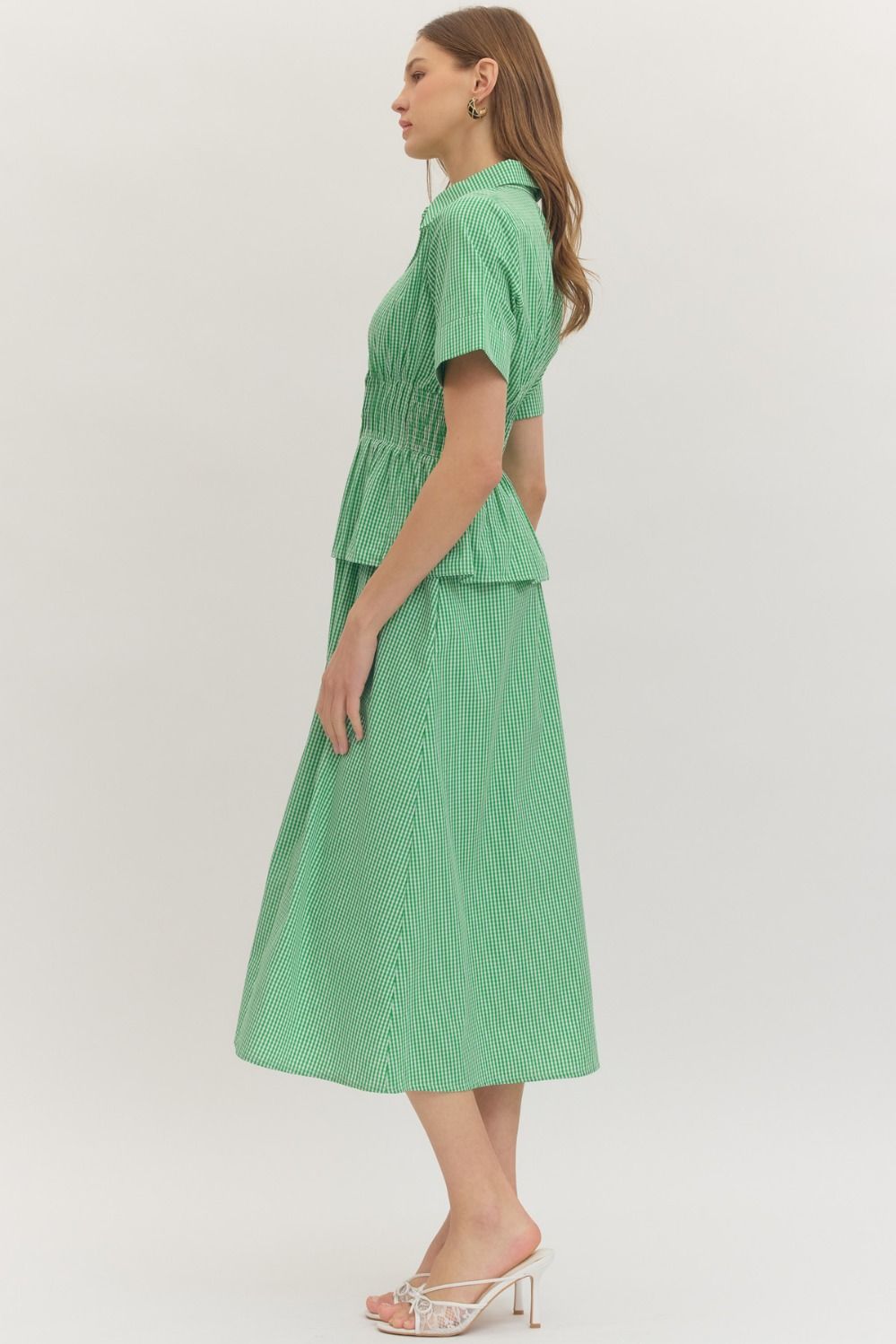 Allison Green Gingham Peplum Waist Midi