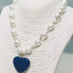 HEART-N-PEARL NECKLACE- NAVY