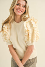 All the Frills Ribbed Cream Sweater