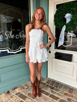 Leighton White Mini with Pleated Hem and Lace Detail