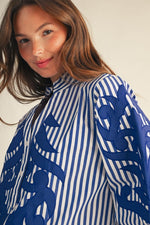 Baroque Striped Detail Top- Royal