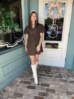 RUFFLE DETAIL CORDED MINI DRESS WITH PUFF SLEEVES