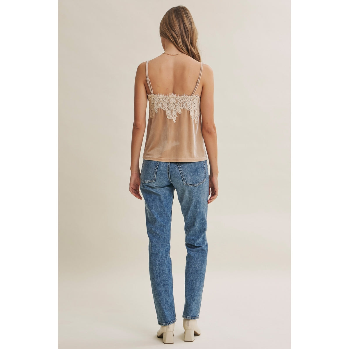 Elevated Eyelash Velvet Cami- Champagne