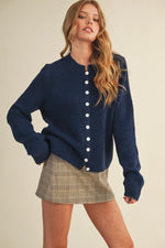 Leighton Marled Knit Sweater Cardigan - Navy or Ecru Oatmeal