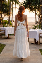 Remy Cord Trim Tiered Maxi Dress- White