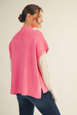 Mock t Neck Ribbed Sleeveless Sweater- Pink