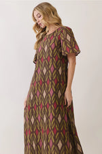 Vivian Geo Diamond Print Maxi with Fringe Hem Detail