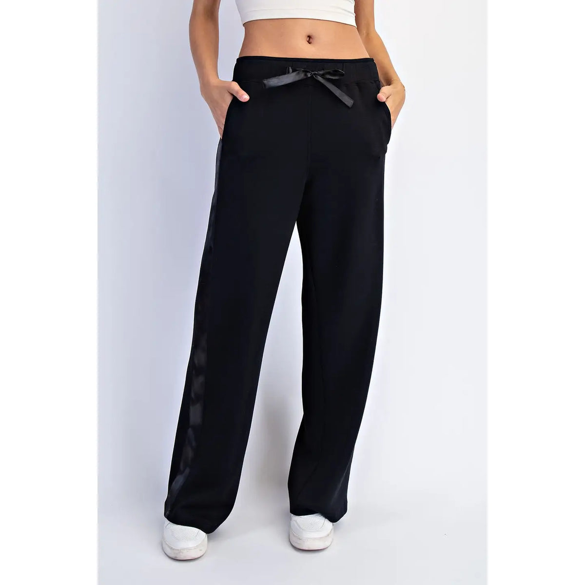 Rae Mode LUXE SATIN Crew Neck AND Straight Pant SET-BLACK