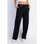 Rae Mode LUXE SATIN Crew Neck AND Straight Pant SET-BLACK