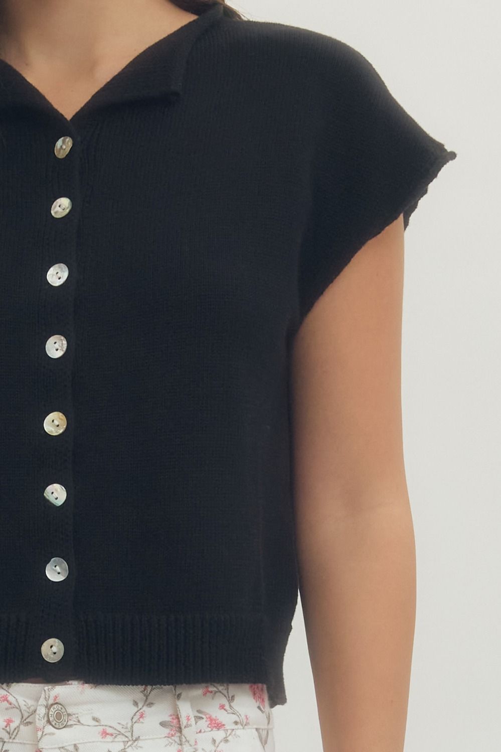Naomi Button Down Knit Top- Black