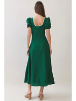Celia Embroidered Puff Sleeve Midi Dress- Forest