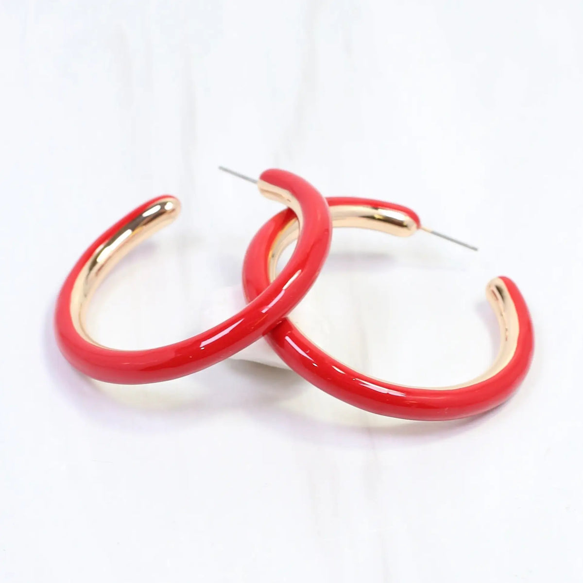 Larson Enamel Hoop Earring -Red