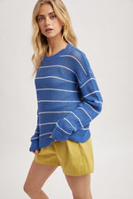 Atlantic Blue Stripe Open Knit Sweater