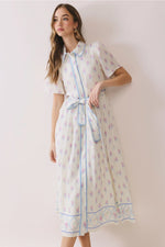 Suzanna Floral Contrast Piping Detail Tie Waist Midi Dress