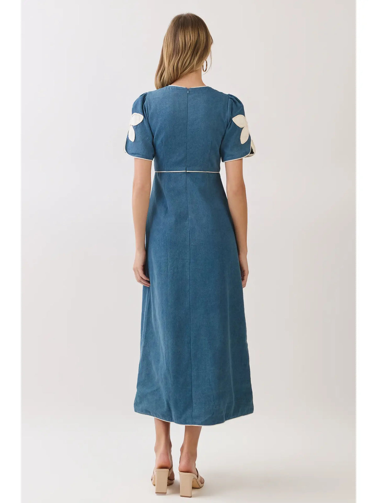 Jillian Floral Appliqué Contrast Trim Maxi Dress- Indigo
