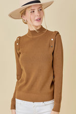 Gold Button Shoulder Super Soft Mock Neck Sweater - AVAILABLE IN Camel, Taupe and Olive