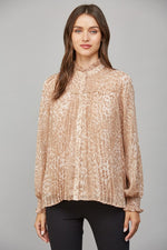 BLUSH METALLIC PRINT PLEATED BLOUSE BY FATE
