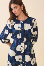 Bold Floral Print Button Down Button Front Dress