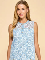 BABY BLUE MINI WITH GOLD FLOWER BUTTONS AND SPARKLE LACE OVERLAY