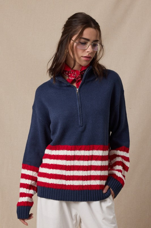 Nantucket Half Zip Stripe Detail Sweater