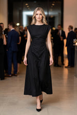 Catherine Side Ruched Waist Midi Dress - Black