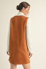 Heidi Button Down Suede Shift Dress- Camel