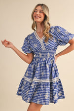 Taylor Bue Floral Embroidered Gingham Mini Dress
