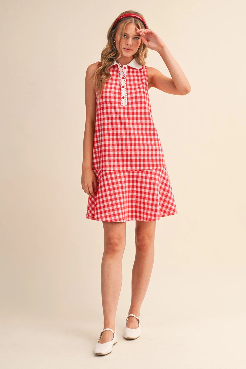 Sayla Gingham Knit Button Down Mini Dress - Red