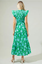 Waterlilly Floral Smocked Bodice Tiered Midi Dress