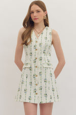 Alma Floral Print Button Down Mini with Flap Pocket Detail- Cream