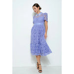 Penelope Periwinkle Pearl Embellished Collar Lace Midi Dress