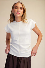 Mica Crew Neck Gathered Knit Top- Cream
