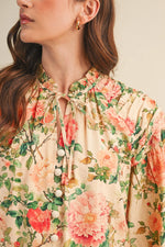 FLORAL RUCHED BUTTON DOWN BLOUSE