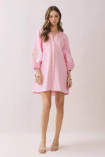 Collins Embroidered Sleeve Baby Doll Button Down Mini Dress