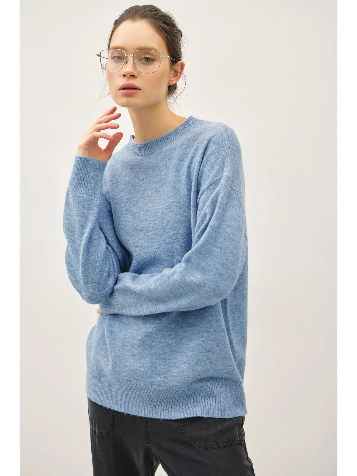 Soft Crewneck Classic Sweater-Country Blue