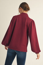 Burgundy Mock Neck Button Top