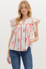 Mable Red and White Floral Top