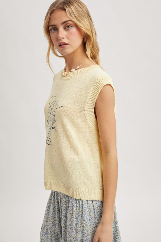 Saco Lobster Embroidered Sweater Vest- Butter/Navy