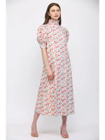Virginia Floral High Ruffled Collar Puff Sleeve Button Dress by Fate