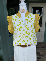 RUFFLE SLEEVE TOP WITH LEOPARD PRINT