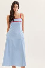 Nina Solid Blue Midi with Red Piping Contrast
