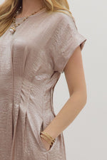Champagne Pleated Waist Midi Dress